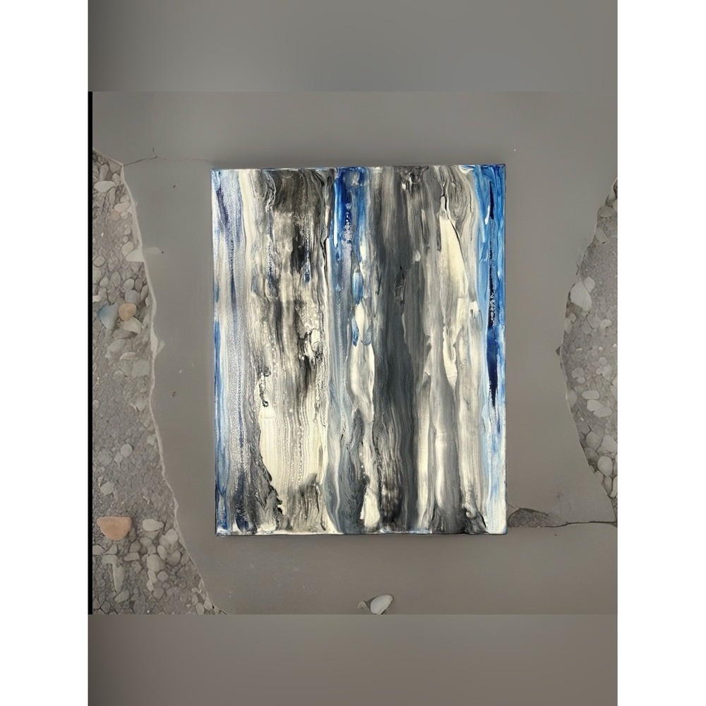 Canvas Painting 16 X 20 Blue Black Acrylic Signed Titled Whispers In the Wind
